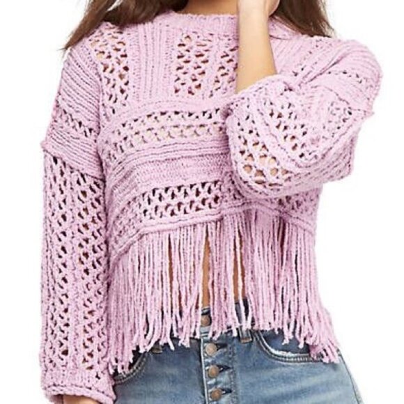 NWT Free People Higher Love Crochet Knit Fringe Top Size Medium Sweater Bohemian - Picture 4 of 8